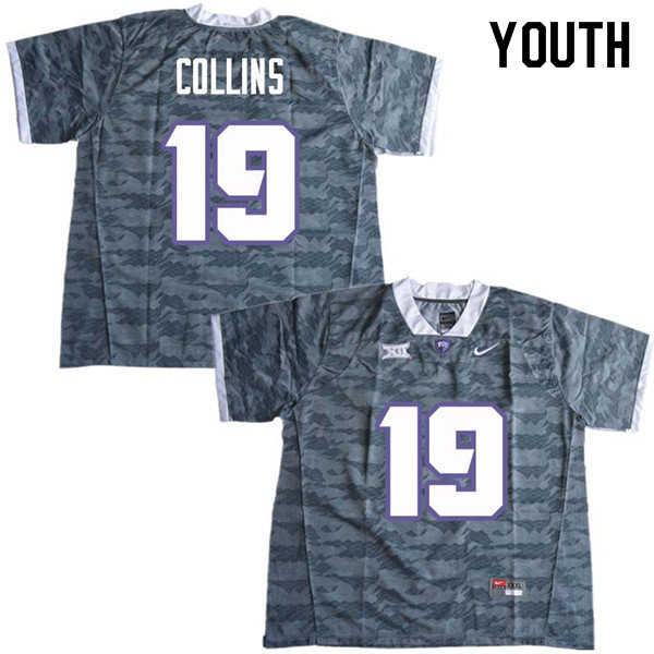 Youth #19 Michael Collins TCU Horned Frogs College Football Jerseys Sale-Gray